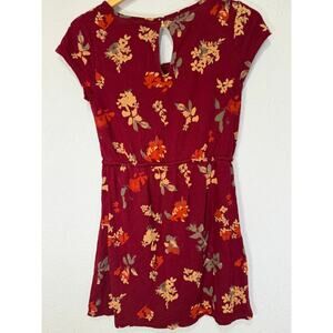 Lucky Brand Floral Mini Dress Drawstring Size S Burgundy Coquette Boho Festival